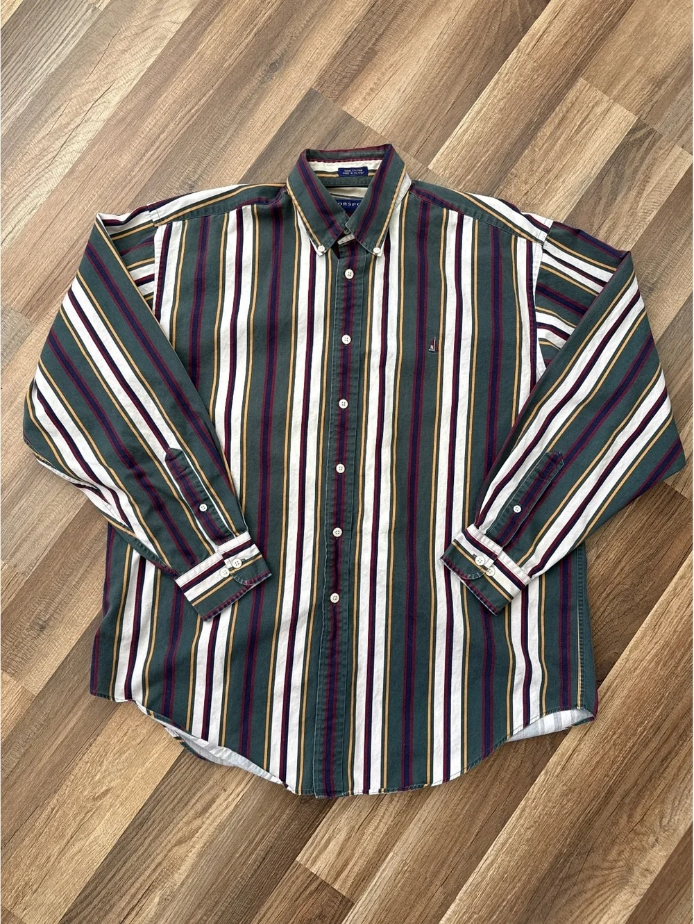 Norsport Men's Striped Button-Down Shirt Medium 100% Cotton